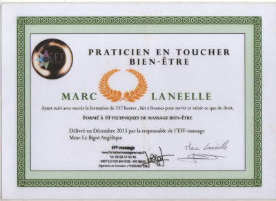 Certificat Marc Lanéelle Praticien en Toucher Bien-être
